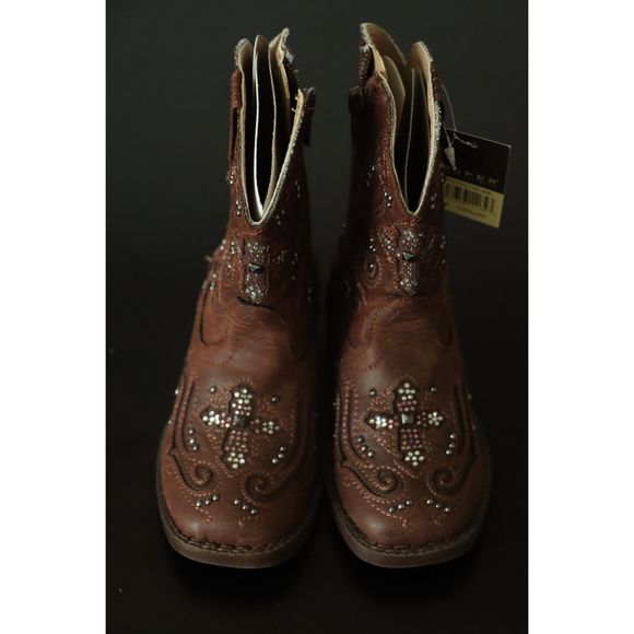 Roper Girls 6 Western Faith Boot Brown Cross Cowgirl Vintage Style Boot - Picture 4 of 10